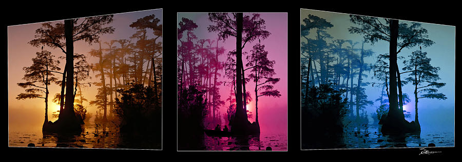 Sunset Photograph - Okefenokee SwampTriptych-featured in Nature Wildlife-Nature Photography-and Cards for all Occasions by Ericamaxine Price