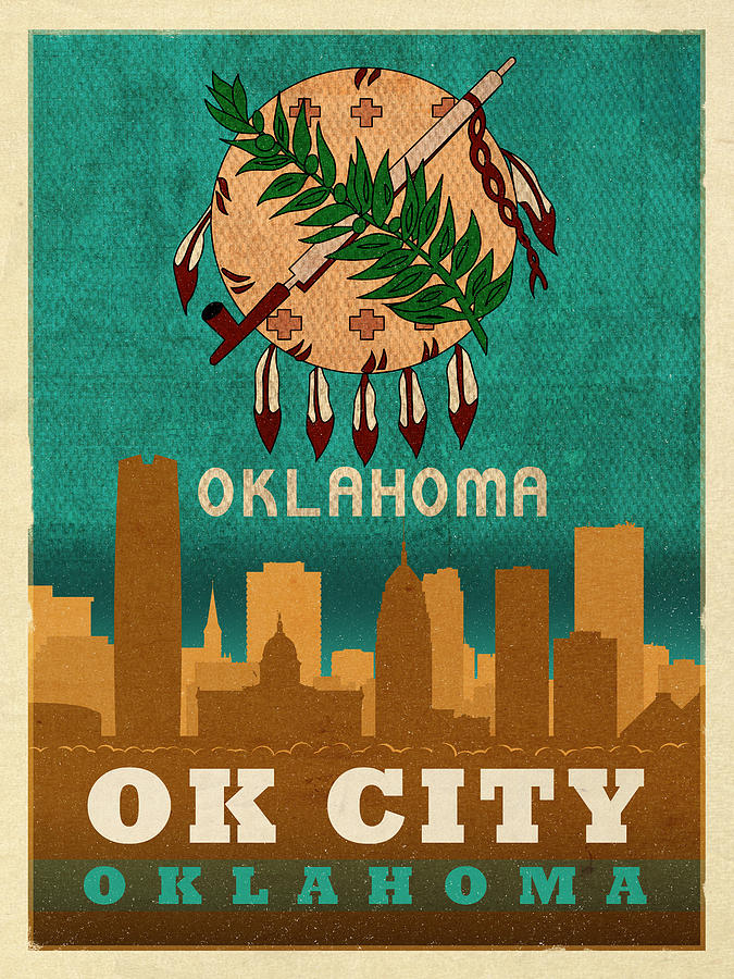 Oklahoma City Mixed Media - Oklahoma City Skyline Flag of Oklahoma Art Poster Series 002 by Design Turnpike