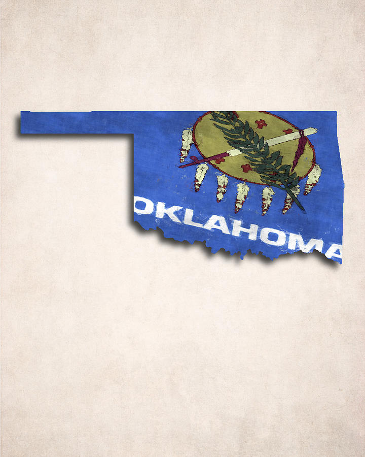 Oklahoma City Digital Art - Oklahoma Map Art with Flag Design by World Art Prints And Designs
