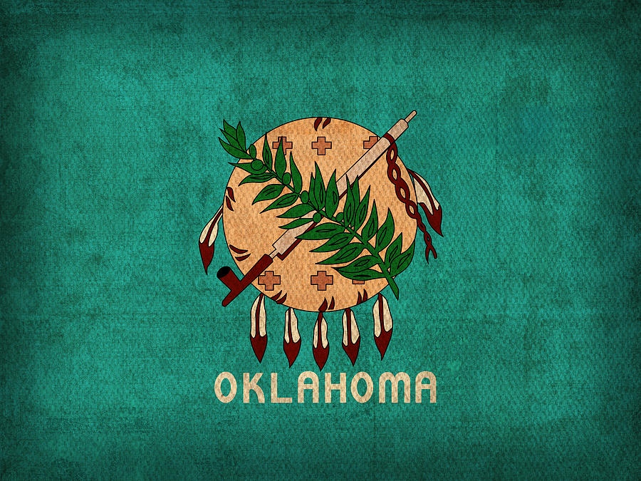 Oklahoma City Mixed Media - Oklahoma State Flag Art on Worn Canvas by Design Turnpike