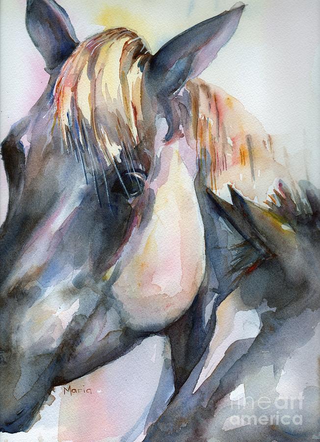 Horse Watercolor Painting - Grey Horse painting Oklahoma Sunshine by Maria Reichert