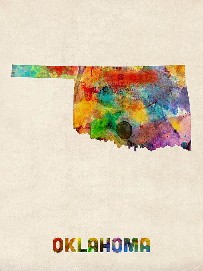Oklahoma Watercolor Map Digital Art by Michael Tompsett