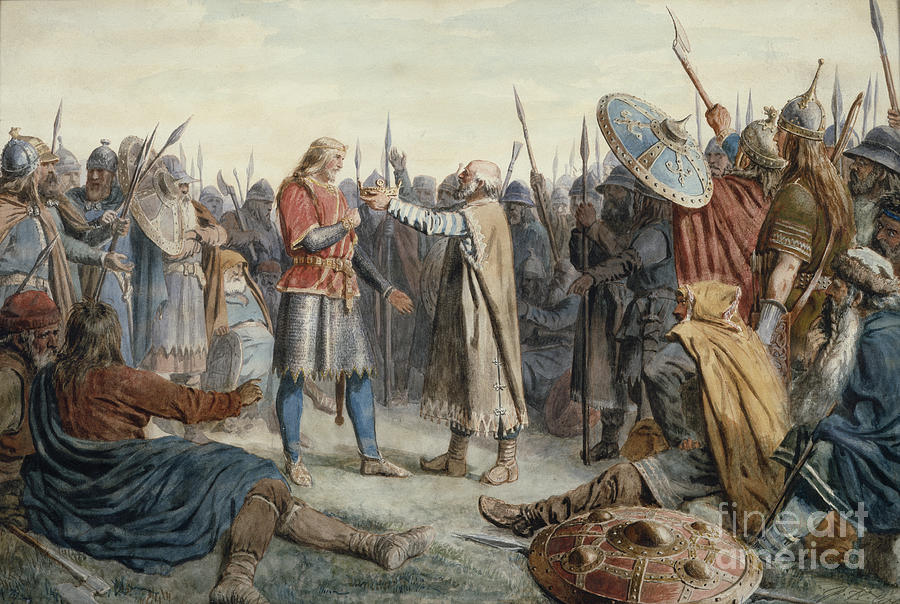 Olav Trygvasson is chosen to be king of Oreting Painting by Peder Nicolai Arbo