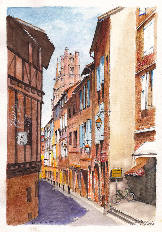 Old Albi the pink city of south west France Painting by Dai Wynn
