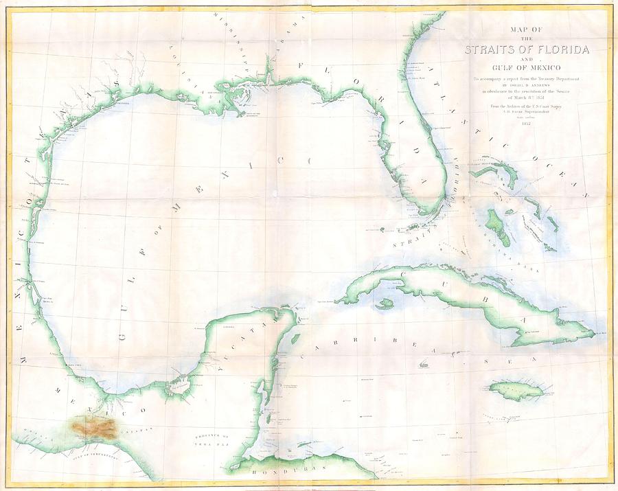 Old Andrews Map Of Florida Cuba Gulf Of Mexico Photograph by Suzanne Powers