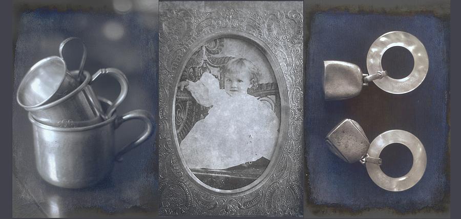 Old Baby Silver Rattle Cup Triptych Photograph by Suzanne Powers
