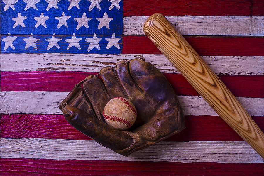 Old Ball And Glove With Bat Photograph by Garry Gay