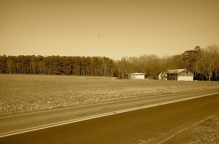 Old Barn and Farm Field In Sepia Photograph by Chris W Photography AKA Christian Wilson