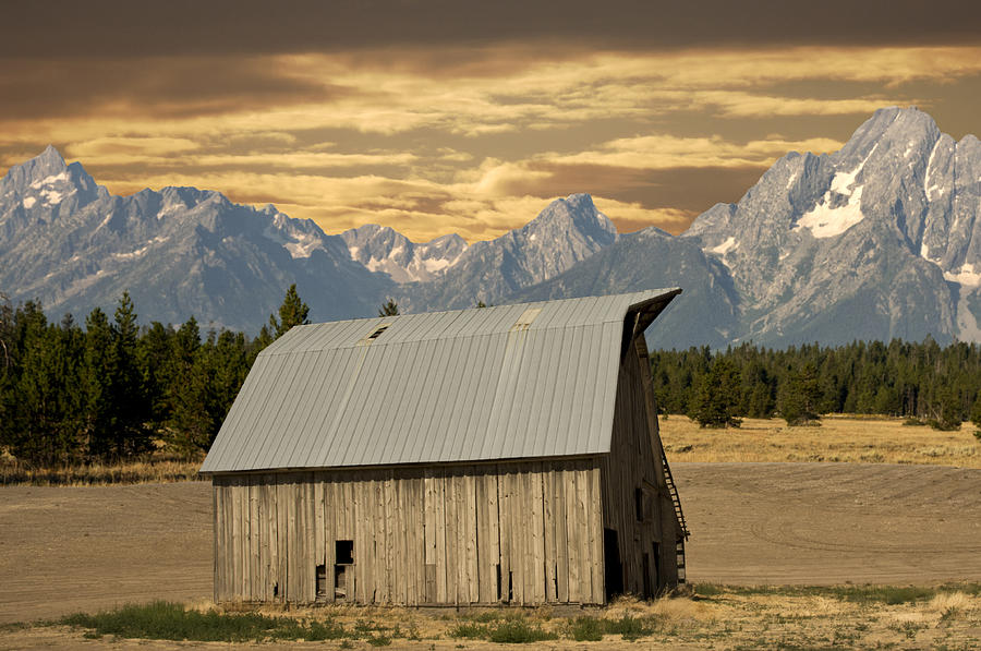Old Barn and Mountains Photograph by Randall Branham