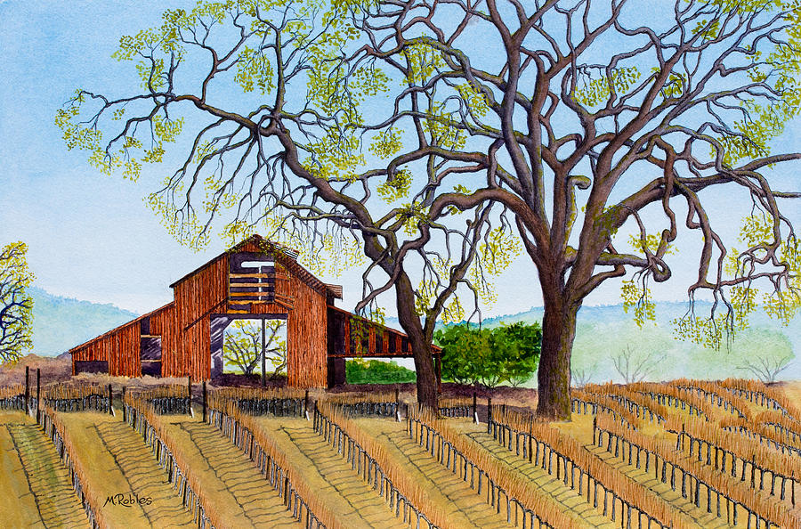 Old Barn and Oaks Painting by Mike Robles