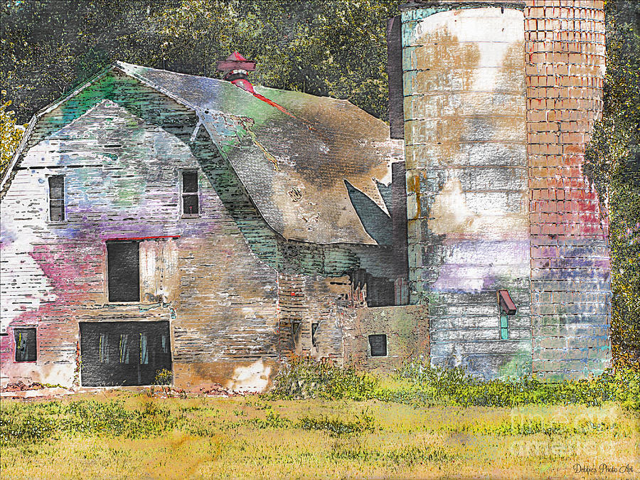 Old barn and Silos Digital Paint Photograph by Debbie Portwood
