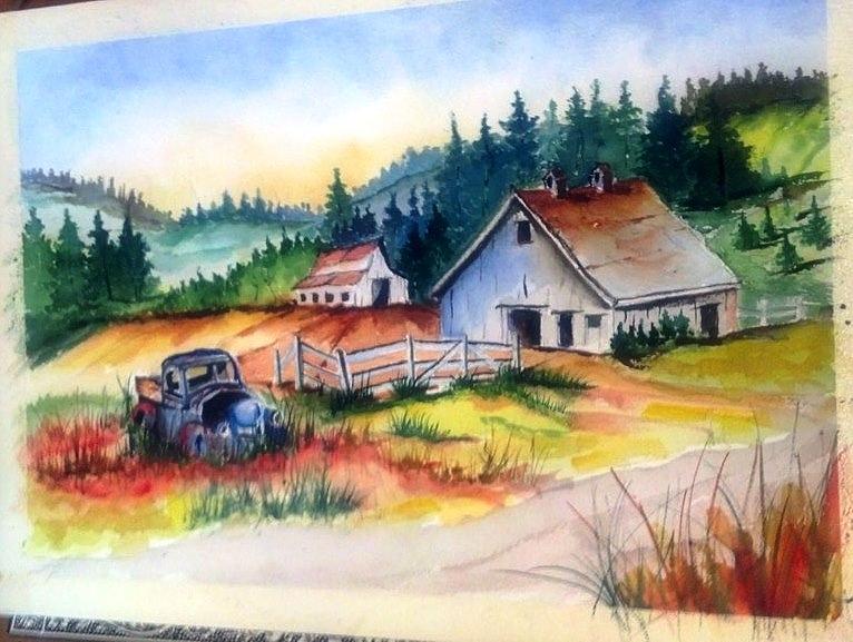 Old Barn and Truck Painting by Richard Benson