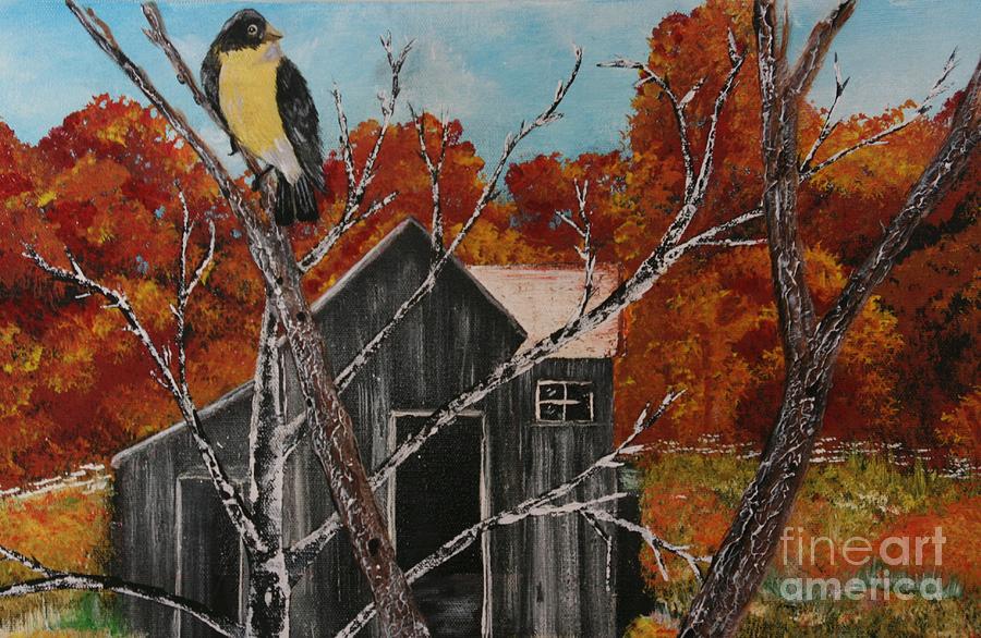 Landscape Painting - Old Barn In Fall by Donna Jeanne  Carver