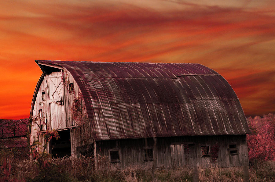 Old Barn Red Sky Photograph by Randall Branham