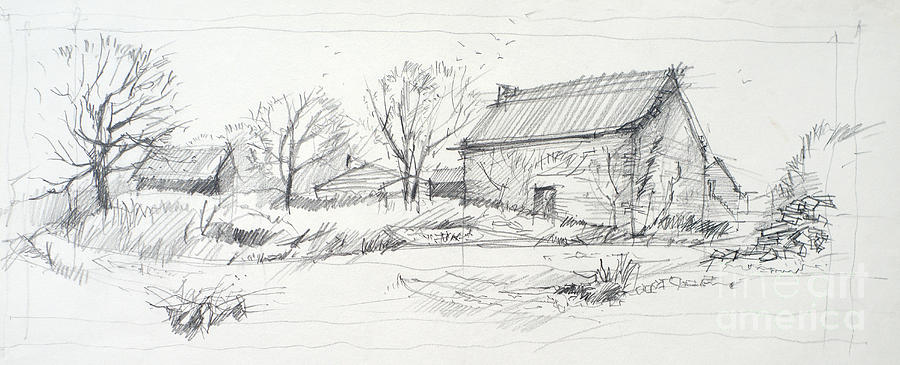 Pencil Sketches of Old Barns. Drawings of Old Barns. Note - Etsy