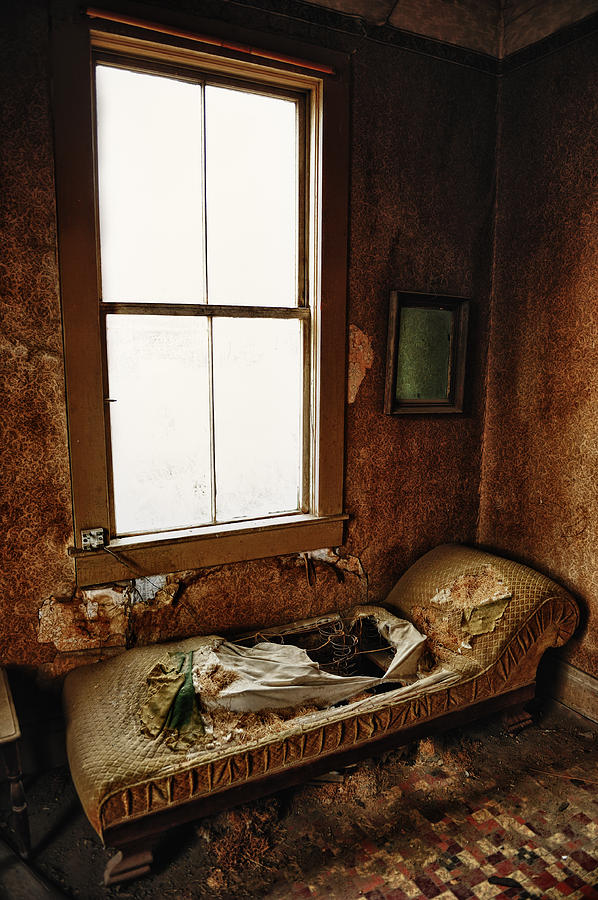 Unique Photograph - Old Bedroom Chaise In Abandoned Mining Town Home by Kriss Russell