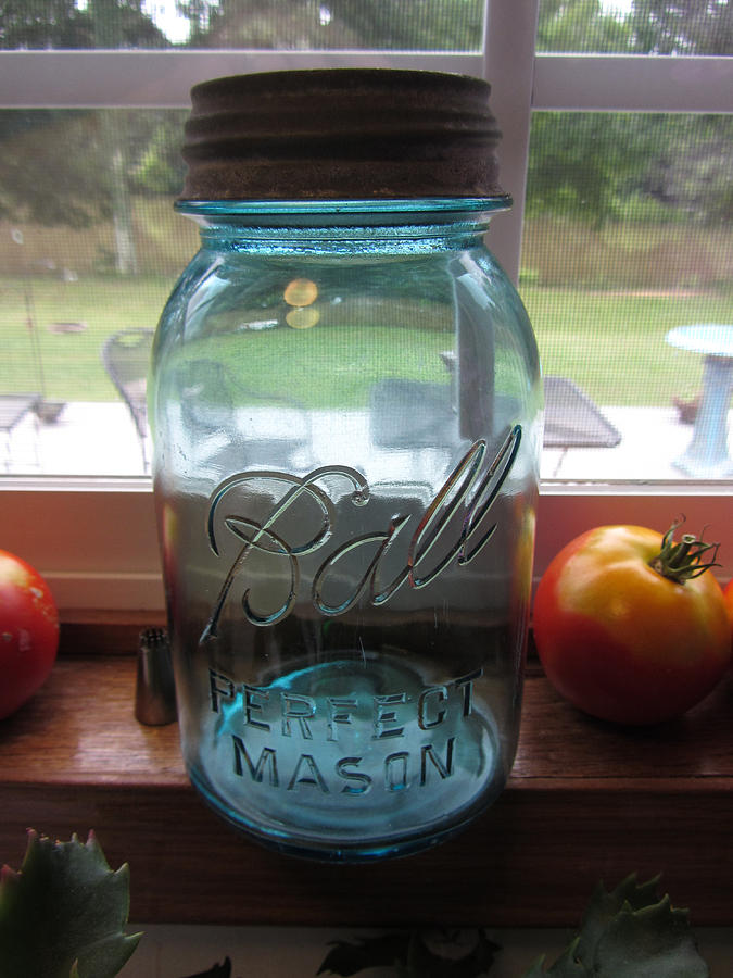 Old Blue Canning Jar Photograph by Kathy Clark