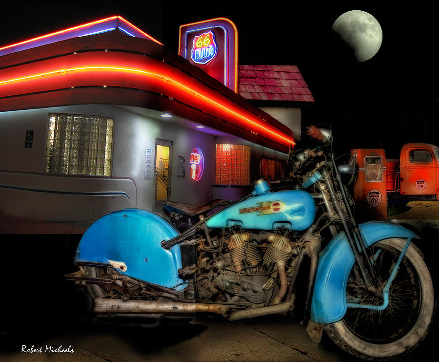 Old Blue Harley On Route 66 Photograph by Robert Michaels