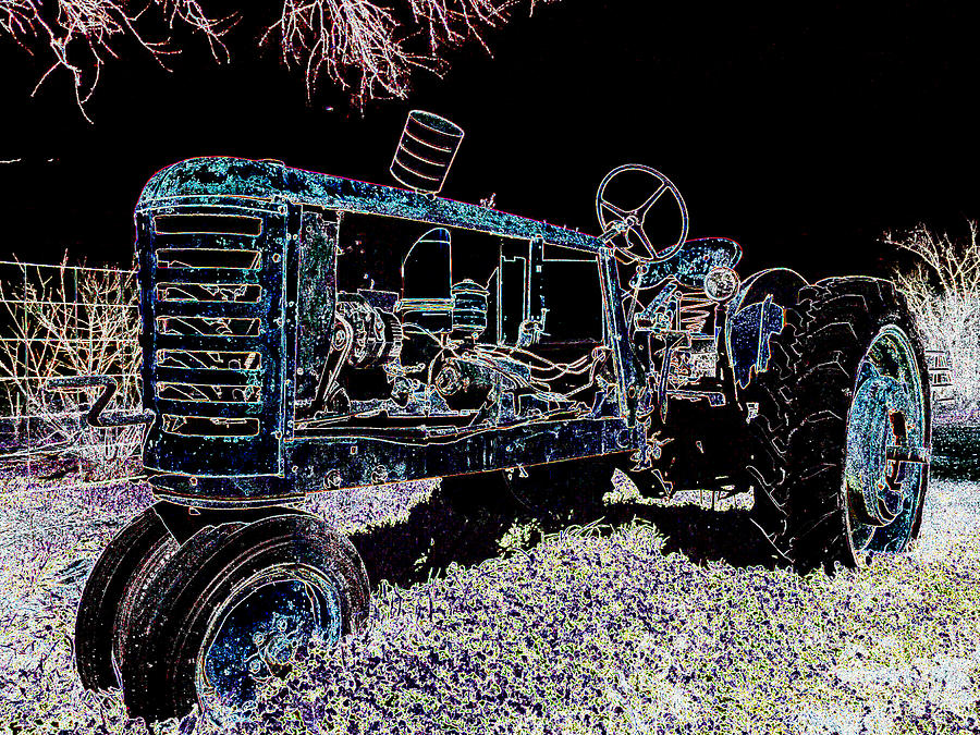 Tractor Digital Art - Old Blue in Neon by James Granberry