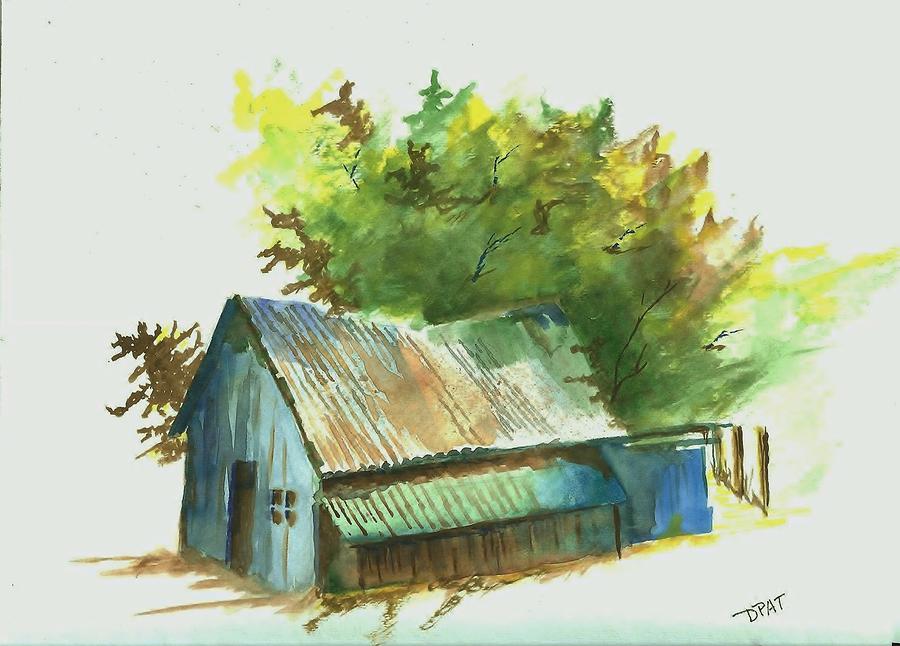 Farm Building Painting - Old Blue Tool shed by David Patrick
