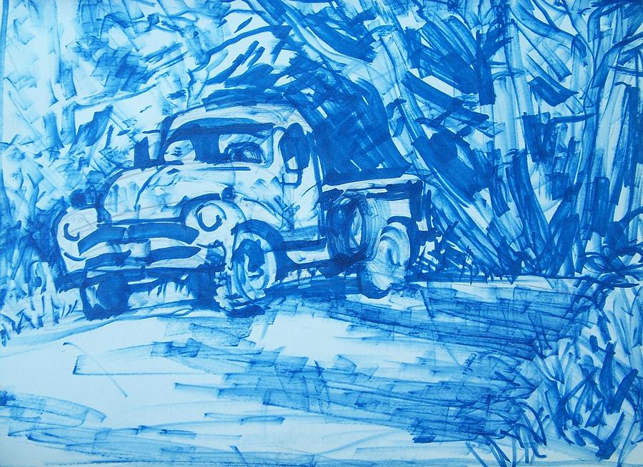 Truck Drawing - Old Blue Truck by Geoffrey Haun