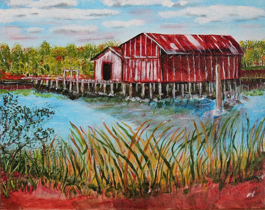Boat Painting - Old Boat House on Causeway by Melvin Turner