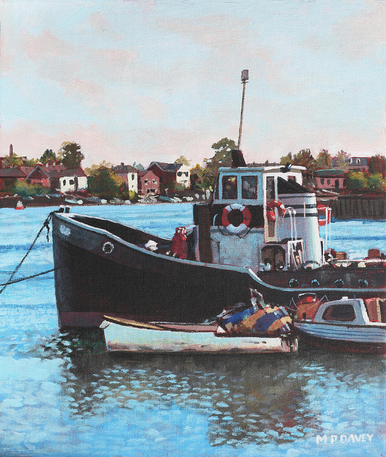 Old boats moored at St Denys Southampton Painting by Martin Davey
