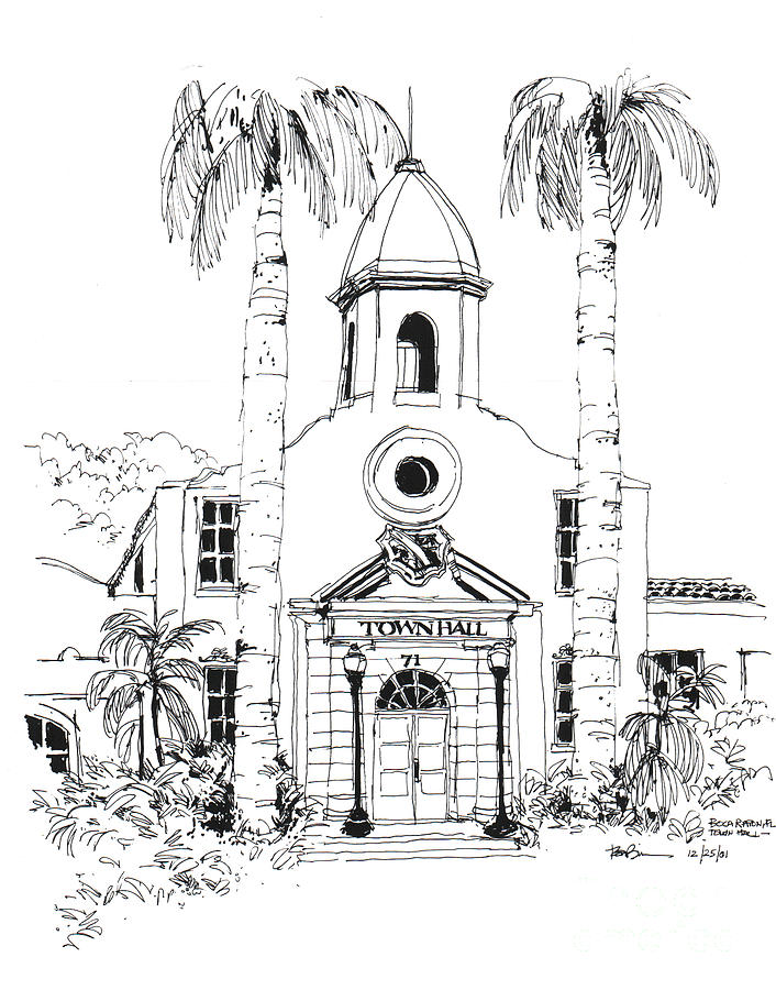 Old Boca Raton City Hall Building Drawing by Robert Birkenes