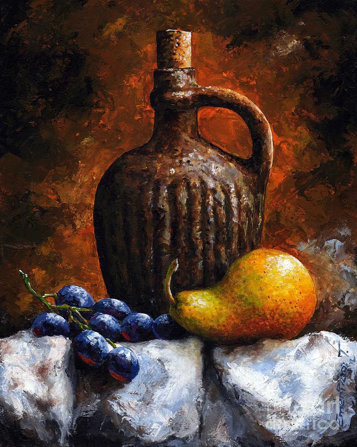 Old bottle and fruit II Painting by Emerico Imre Toth