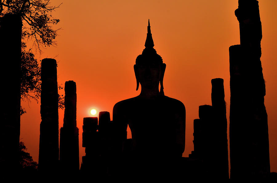 Old Buddha Silhouette In Sukhothai Photograph by Alexandre Moreau