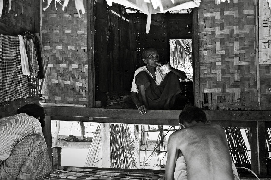 Black And White Photograph - Old burmese smoker woman by RicardMN Photography