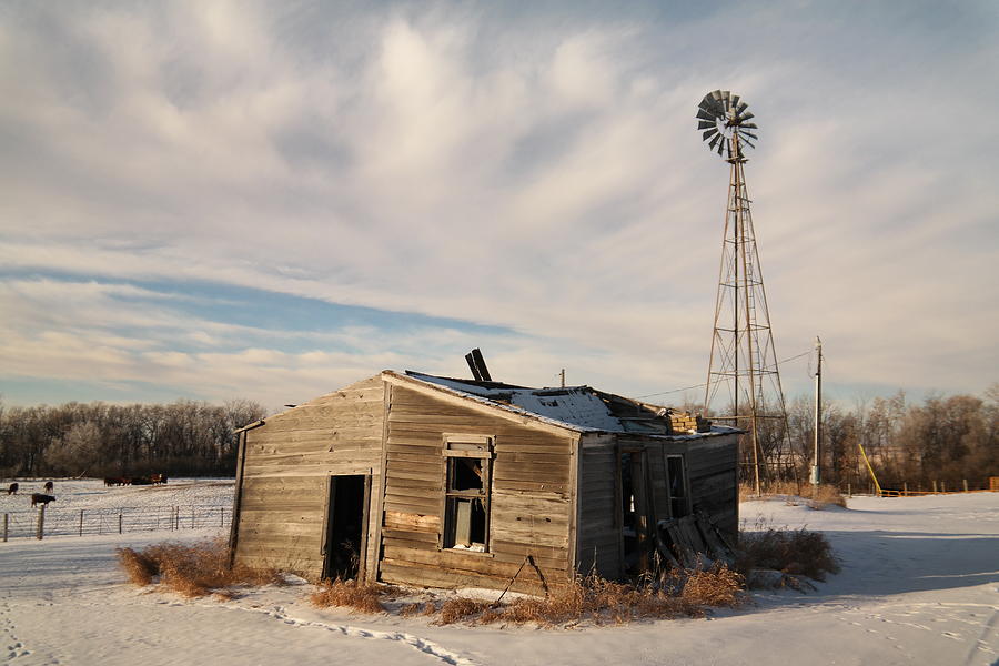 Farm Photograph - Old Cabin And Windmill by Jeff Swan