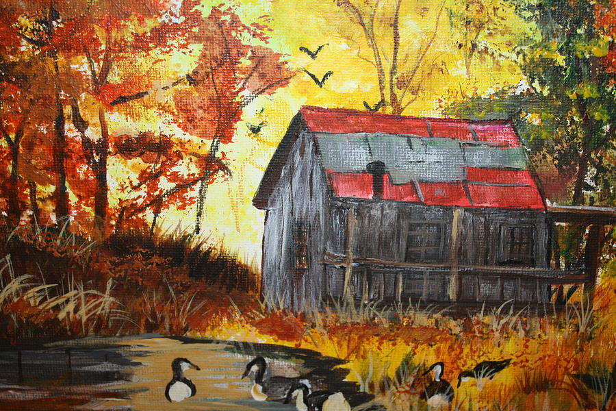 Old Cabin In The Woods Painting By Yuvonne Hogston