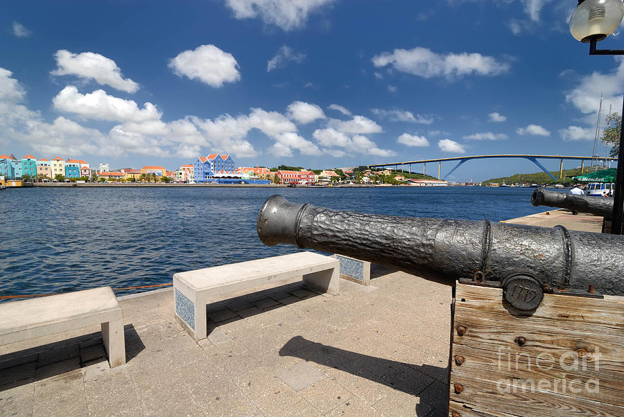 Architecture Photograph - Old Cannon and Queen Juliana Bridge Curacao by Amy Cicconi