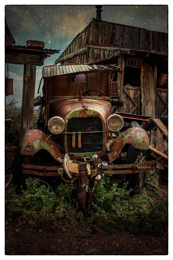 Old Car in moon light Photograph by James Bethanis