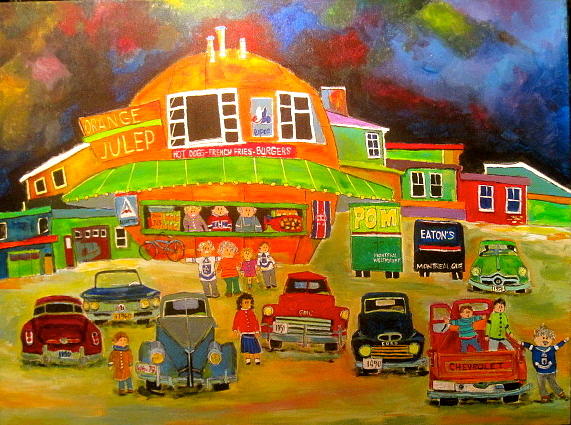 Old Car Meeting at the Orange Julep Painting by Michael Litvack