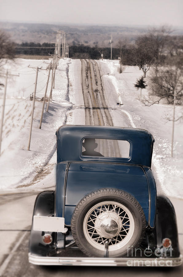Old Car on Snowy Rural Road Photograph by Jill Battaglia