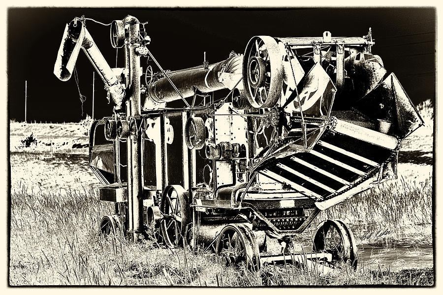 Old Case Thresher - Black and White Photograph by Bill Kesler