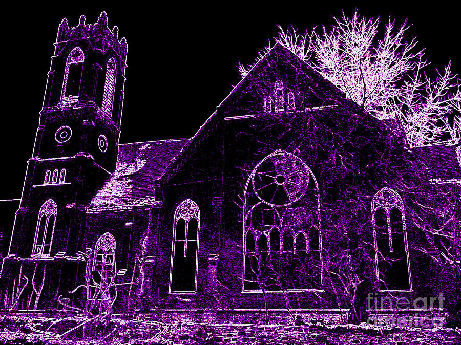 Old Church in Purple Neon Photograph by Kelly Awad