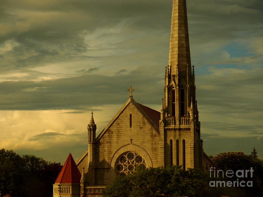 Old Church with Dramatic Clouds and Sky at Sunset Photograph by Miriam Danar