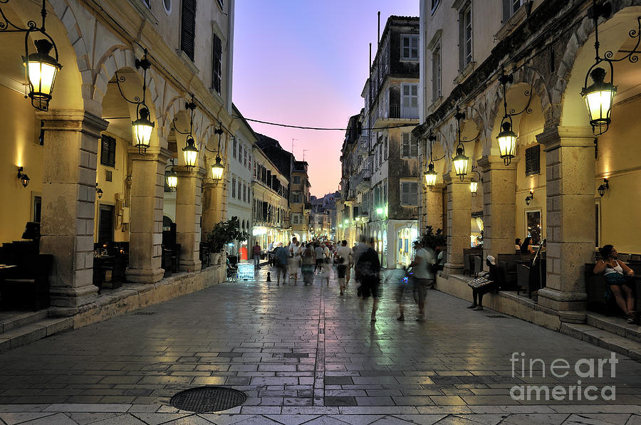 Shower Curtains Photograph - Old city of Corfu during dusk time by George Atsametakis