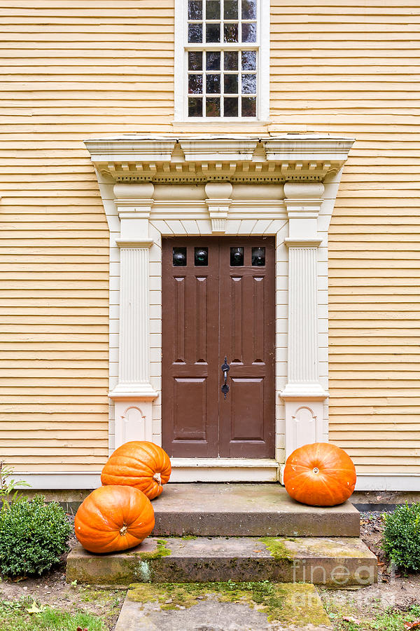 Old Colonial Era Front Door with pumpkins Photograph by Edward Fielding