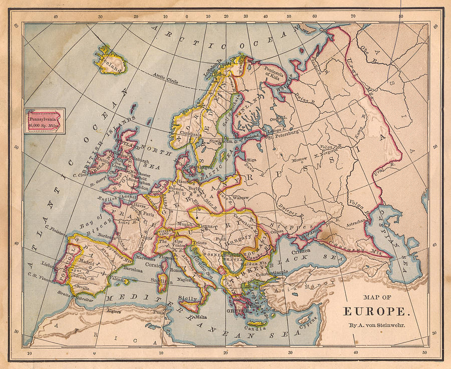 Old Color Map of Europe, From 1800s Photograph by Ideabug