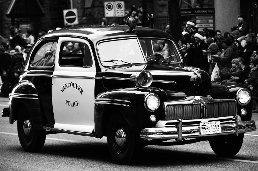 Black And White Photograph - Old Cop Car by J C
