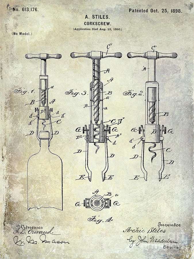 Wine Photograph - Corkscrew Patent by Jon Neidert