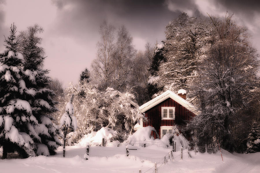 Old Cottage Surrounded By Snowy Winter Landscape Photograph by Christian Lagereek
