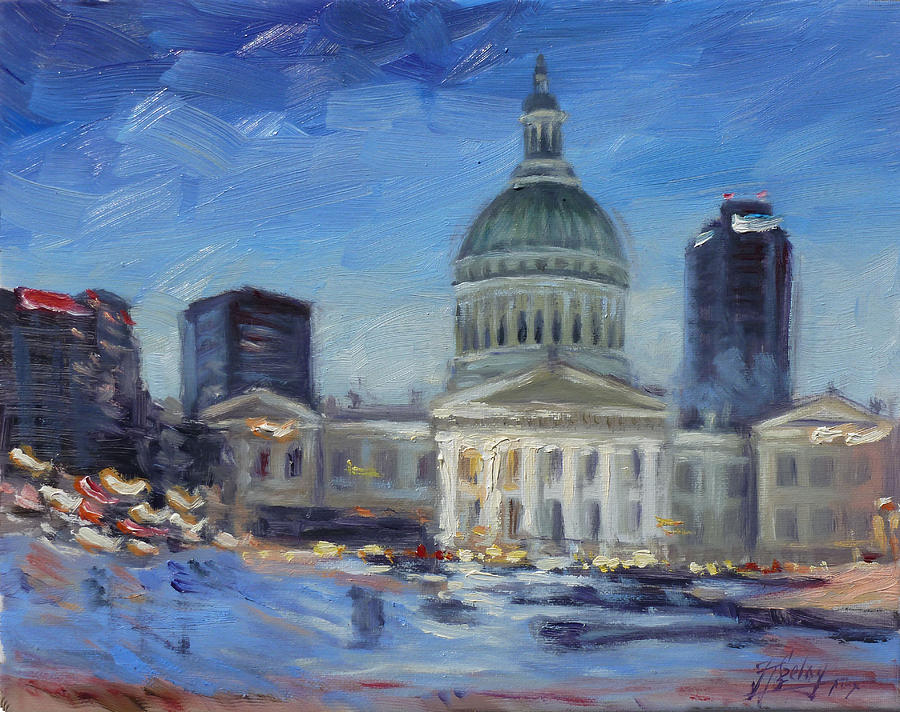 Old Courthouse in Saint louis - Winter evening Painting by Irek Szelag