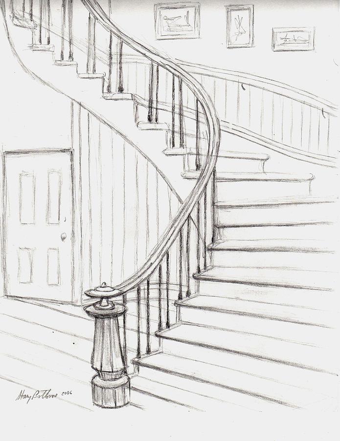 Old Courthouse Stairs number two Drawing by Stacy C Bottoms