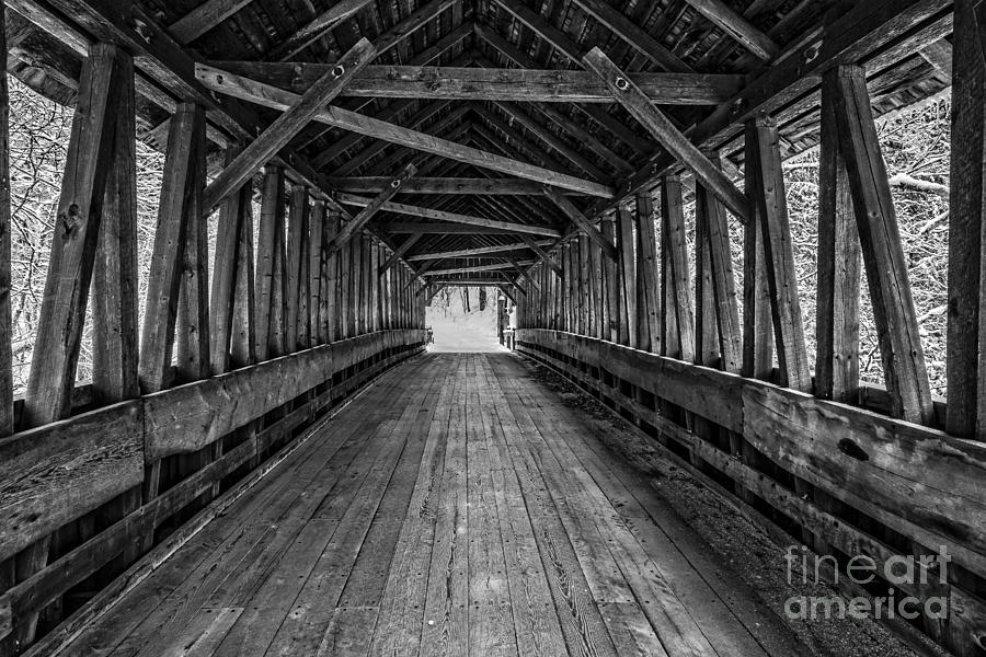 Old Covered Bridge Winter Interior Photograph by Edward Fielding
