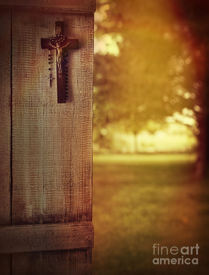 Old cross of window shutter door Photograph by Sandra Cunningham